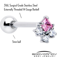 Load image into Gallery viewer, Pink Clear CZ Gem Rhombus Riot Barbell Tongue Ring