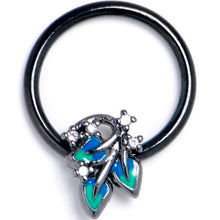 Load image into Gallery viewer, 16G 3/8 Clear CZ Gem Black Lush Leaves BCR Captive Ring