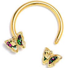 Load image into Gallery viewer, 16G 3/8 Vitrail Gem Gold Tone Classic Butterfly Circular Barbell