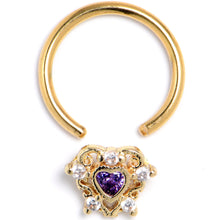 Load image into Gallery viewer, 16G Purple CZ Gem Gold Tone Heart of Love BCR Captive Ring