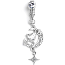 将图片加载到图库查看器,Clear Gem Moon Lover Dangle Clip On Fake Belly Ring