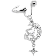 将图片加载到图库查看器,Clear Gem Moon Lover Dangle Clip On Fake Belly Ring