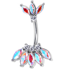 Load image into Gallery viewer, Clear Aurora Gem Fashion Fan Double Mount Belly Ring