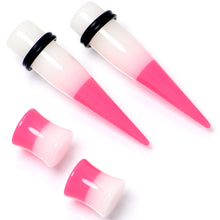 Load image into Gallery viewer, Pink White Acrylic Glow in the Dark Taper Saddle Plug Set 8mm to 16mm Sizes