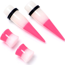 Load image into Gallery viewer, Pink White Acrylic Glow in the Dark Taper Saddle Plug Set 8mm to 16mm Sizes