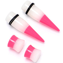 Load image into Gallery viewer, Pink White Acrylic Glow in the Dark Taper Saddle Plug Set 8mm to 16mm Sizes