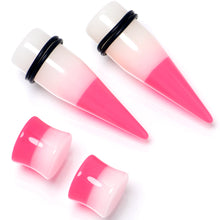 Load image into Gallery viewer, Pink White Acrylic Glow in the Dark Taper Saddle Plug Set 8mm to 16mm Sizes