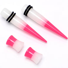 Load image into Gallery viewer, Pink White Acrylic Glow in the Dark Taper Saddle Plug Set 8mm to 16mm Sizes