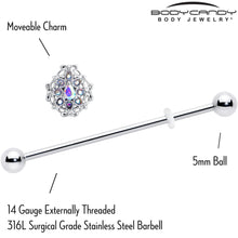 Load image into Gallery viewer, 14G Aurora Gem Retro Sunburst Industrial Barbell 38mm