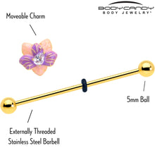 Load image into Gallery viewer, 14G Clear Gem Gold Tone Pastel Flower Industrial Barbell 38mm