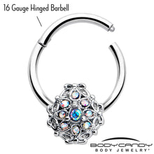 Load image into Gallery viewer, 16G 3/8 Aurora Gem Retro Sunburst Hinged Segment Ring