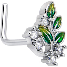 Load image into Gallery viewer, 20G 7mm Clear CZ Gem Morning Leaves L Shape Nose Ring