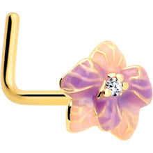 Load image into Gallery viewer, 20G 7mm Clear Gem Gold Tone Pastel Flower L Shape Nose Ring