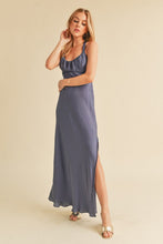 Load image into Gallery viewer, Ruched Side Slit Cutout Back Maxi Cami Dress –Elegant, Sophisticated & Alluring with Side Slit, Ruched Detailing & Daring Cutout Back Design for Special Occasions