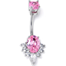 Load image into Gallery viewer, Pink Clear Gem Oh So Ornate Oval Double Mount Belly Ring