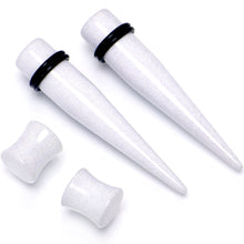 Load image into Gallery viewer, White Acrylic Shimmer Finish Taper Plug Set 6mm to 20mm Sizes