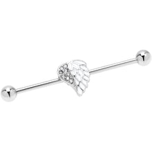 Load image into Gallery viewer, 14G White Heavenly Heart Angel Wings Industrial Barbell 38mm