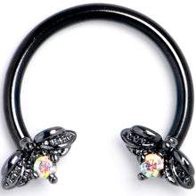 Load image into Gallery viewer, 16G 3/8 Aurora Gem Black Beauty Bug Horseshoe Circular Barbell