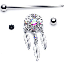 将图片加载到图库查看器,14G Aurora CZ Gem Dreamcatcher Dangle Industrial Barbell 38mm