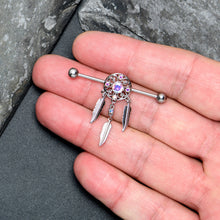 将图片加载到图库查看器,14G Aurora CZ Gem Dreamcatcher Dangle Industrial Barbell 38mm