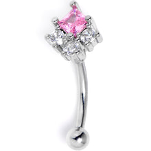 Load image into Gallery viewer, 16G 5/15 Clear Pink CZ Gem Rhombus Riot Curved Eyebrow Ring
