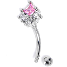 Load image into Gallery viewer, 16G 5/15 Clear Pink CZ Gem Rhombus Riot Curved Eyebrow Ring