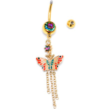 将图片加载到图库查看器,Vitrail Gem Gold Tone Sunrise Butterfly Dangle Belly Ring