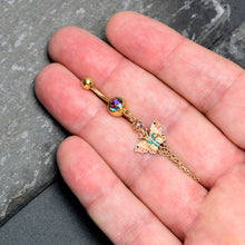将图片加载到图库查看器,Vitrail Gem Gold Tone Sunrise Butterfly Dangle Belly Ring