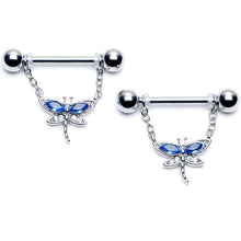 将图片加载到图库查看器,14G 9/16 Blue CZ Gem Dragonfly Dream Dangle Nipple Ring Set