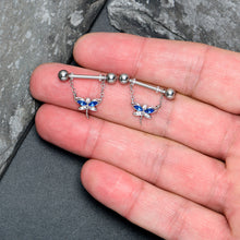 将图片加载到图库查看器,14G 9/16 Blue CZ Gem Dragonfly Dream Dangle Nipple Ring Set