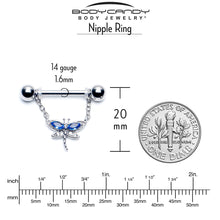 将图片加载到图库查看器,14G 9/16 Blue CZ Gem Dragonfly Dream Dangle Nipple Ring Set