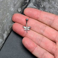 Load image into Gallery viewer, Aurora Clear CZ Gem Understated Dragonfly Belly Ring