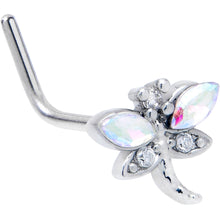 Load image into Gallery viewer, 20G 7mm Aurora CZ Gem Understated Dragonfly L Shape Nose Ring