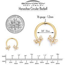 Load image into Gallery viewer, 16G 3/8 Clear CZ Gem Gold Tone Dragonfly Deluxe Circular Barbell