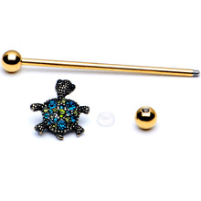 Load image into Gallery viewer, 14G Blue Gem Gold Tone Sweet Sea Turtle Industrial Barbell 38mm