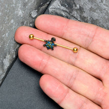 Load image into Gallery viewer, 14G Blue Gem Gold Tone Sweet Sea Turtle Industrial Barbell 38mm