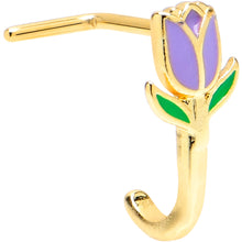 Load image into Gallery viewer, 20G 7mm Gold Tone Purple Tulip Flower Faux Hoop L Shape Nose Ring