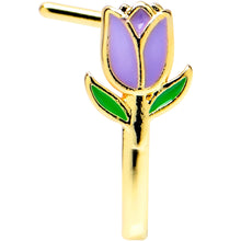 Load image into Gallery viewer, 20G 7mm Gold Tone Purple Tulip Flower Faux Hoop L Shape Nose Ring