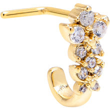 Load image into Gallery viewer, 20G 7mm Clear Gem Gold Tone Flower Duo Faux Hoop L Shape Nose Ring