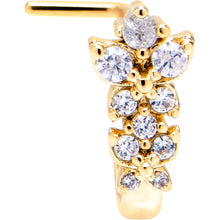 Load image into Gallery viewer, 20G 7mm Clear Gem Gold Tone Flower Duo Faux Hoop L Shape Nose Ring
