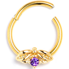 将图片加载到图库查看器,16G 3/8 Purple Gem Gold Tone Beauty Bug Hinged Segment Ring