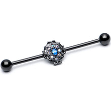 将图片加载到图库查看器,14G Blue Aurora Gem Black Night Blossom Industrial Barbell 38mm