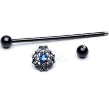 将图片加载到图库查看器,14G Blue Aurora Gem Black Night Blossom Industrial Barbell 38mm