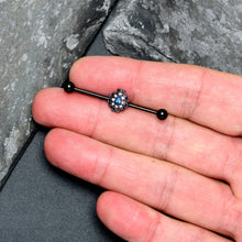 将图片加载到图库查看器,14G Blue Aurora Gem Black Night Blossom Industrial Barbell 38mm