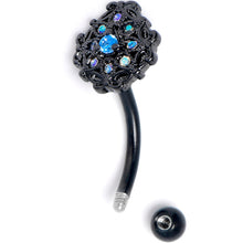 Load image into Gallery viewer, 16G 5/16 Blue Aurora Gem Black Night Blossom Curved Eyebrow Ring