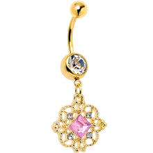 Load image into Gallery viewer, Clear Pink Gem Gold Tone Filigree Fantasy Dangle Belly Ring