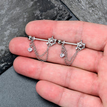 将图片加载到图库查看器,14G 9/16 Clear CZ Gem Spiderweb Chain Dangle Nipple Ring Set