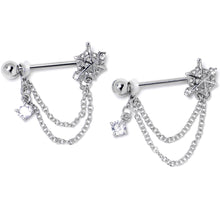 将图片加载到图库查看器,14G 9/16 Clear CZ Gem Spiderweb Chain Dangle Nipple Ring Set