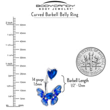 Load image into Gallery viewer, Blue CZ Gem Butterfly Love Heart Double Mount Belly Ring
