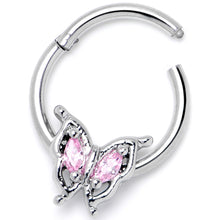Load image into Gallery viewer, 16G 3/8 Pink Gem Fancy Fab Butterfly Hinged Segment Ring